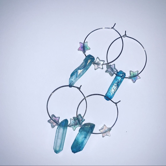 ✨⭐️ Handmade Shard & Star Hoops in Silver ⭐️✨ - Picture 1 of 4